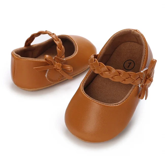 Baby Girls Shoes, Soft Sole PU Leather Bow Crib Shoes Non-slip Flats Toddler Shoes 0-18M 5