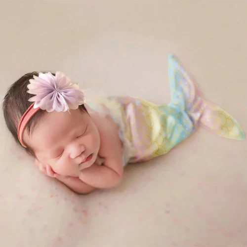 Ylsteed Newborn Mermaid Costume with Headband Baby Girl Photography Props Mermaid Photography Clothing 1