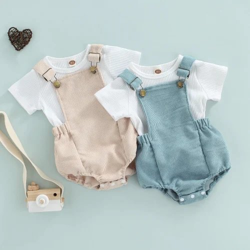 Ma&Baby 0-24M Newborn Infant Baby Boys Clothes Set Short Sleeve T-shirt Overalls Corduroy Shorts Outfits Summer Costumes D01 1