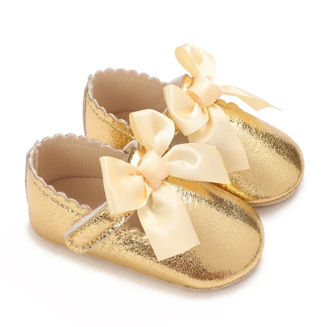 4-color Baby Girl Fashion Solid Color Princess Shoes Comfortable Soft Sole Non-Slip Toddler Shoes Cute Bow Baptism First Walker 2