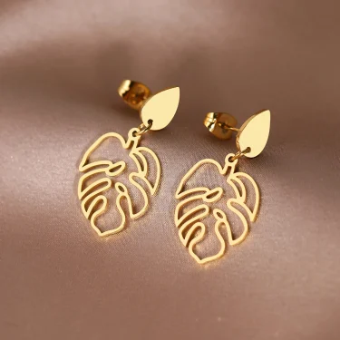 Stainless Steel Earrings Classic Vintage Water Drop Plant Leaves Fashion Pendants Earrings For Women Jewelry Party Girls Gifts 3