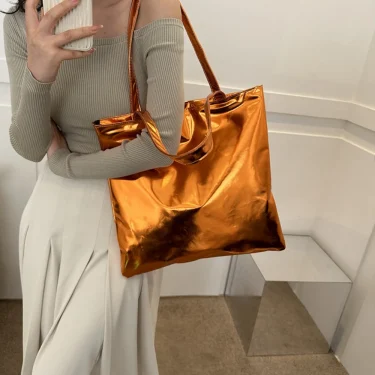 Chic Colorful Shiny Handbag Women Underarm Bag Simple Pu Leather Totes Bags Women Shopping Party Shoulder Bag Y2k Girls Clutch 4