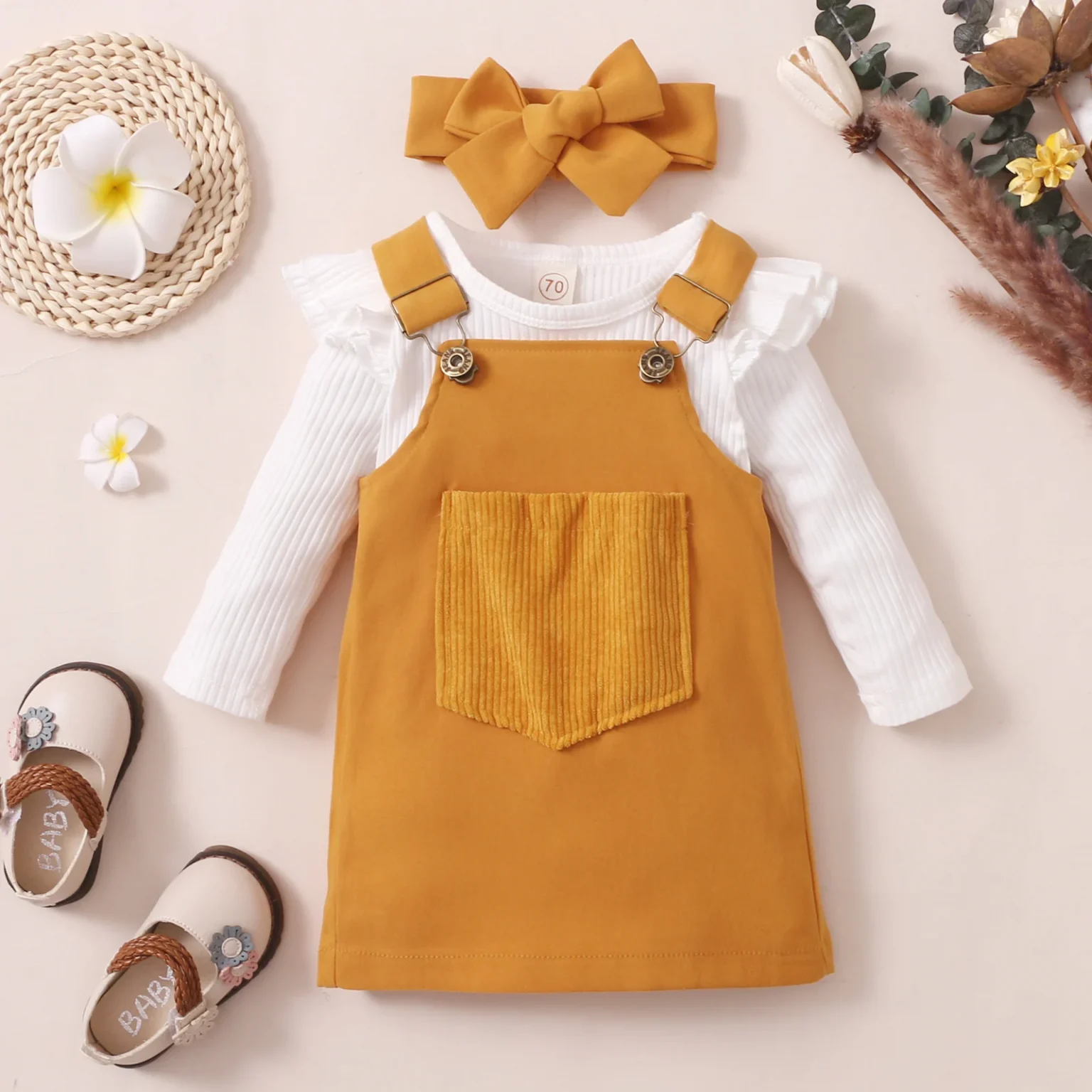 Ma&Baby 0-18M Newborn Infant Baby Girl Clothes Set Floral Ruffles Romper Corduroy Dress Overall Outfits Autumn Spring D84 6