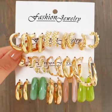 Bohemia Vintage Pearl Circle Hoop Earring Set Luxury Gold Color Heart Butterfly Drop Earrings Geometric Twist Women Jewelry Gift 2