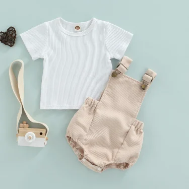 Ma&Baby 0-24M Newborn Infant Baby Boys Clothes Set Short Sleeve T-shirt Overalls Corduroy Shorts Outfits Summer Costumes D01 5
