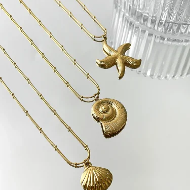 Peri'sbox Minimalist Starfish Stripe Conch Scallop Shaped Pendant Necklace for Women Waterproof Trend Jewelry Summer Beach Party 5