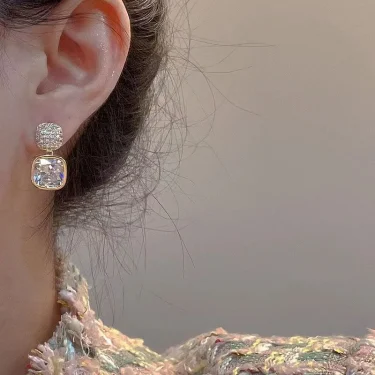 New Square Colorful Zircon Ear Stud Earrings for Women Personality Fashion Daily Wear Accessories Party Jewelry Birthday Gifts 5