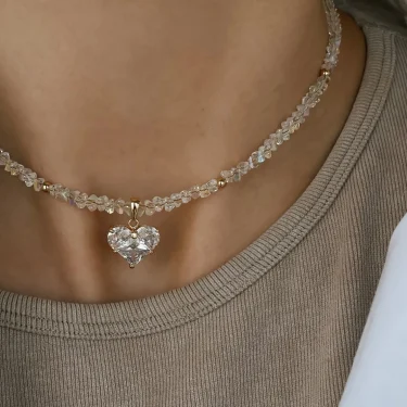 Fashion Vintage Sexy Zircon Heart Pendant Necklace For Women Female Boho Geometric Baroque Transparent Crystal Chain Jewelry 5