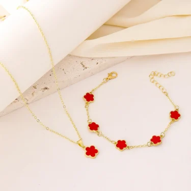 Fashion Luxury Gold Color Flower Leaf Plant Bracelet Set for Women Girl Necklace Wedding Party Adjustable Jewelry gift 4