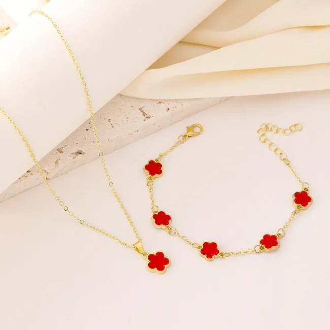 Fashion Luxury Gold Color Flower Leaf Plant Bracelet Set for Women Girl Necklace Wedding Party Adjustable Jewelry gift 4