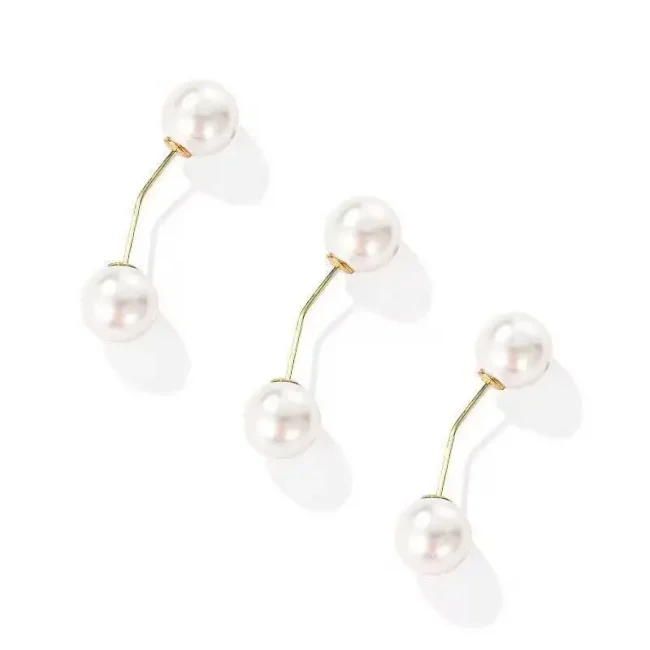 New 3Pcs/Set Double Pearl Brooch Pins Anti-Fade Brooches For Women Sweater Cardigan Clip Coat Retractable Button Dress Jeans Fit 5