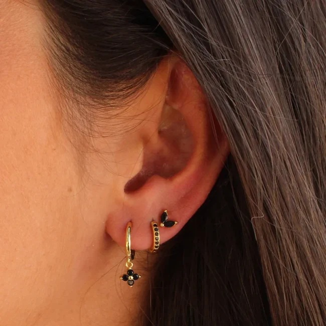 3PCS Exquisite Green Zircon Hanging Earrings Set for Women Stainless Steel Flower Dangle Earring Cartilage Piercing Jewelry 3