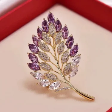 1Pc Chic Leaves Brooch for Men Women Luxury Plant Brooches Pins Inlaid Zircon Jewelry Trendy Accessories Party Gifts 2024 Trend 2