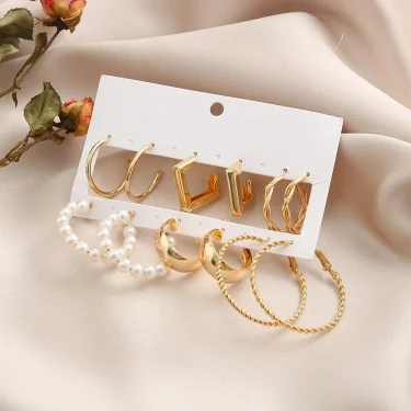 Bohemia Vintage Pearl Circle Hoop Earring Set for Women Free Shipping Heart Butterfly Drop Earring Zircon Ear Studs Jewelry 4