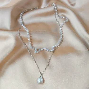 SUMENG 2025 New Fashion Kpop Pearl Choker Necklace Cute Double Layer Chain Pendant For Women Jewelry Girl Gift 5
