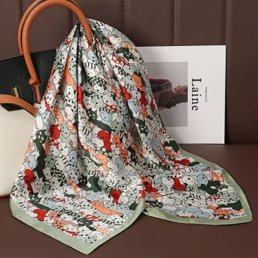Luxury Print Satin Silk Square Scarf for Women Shawl Hijab Neckerchief Female Hair Ribbon Headband Fashion Wrap Bandana 2025 New 4