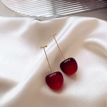 Sweet Red Cherry Earrings Ladies Fashion Delicate Fruit Design Drop Dangle Earrings Wedding Party Korean Ear Jewelry Gift 5