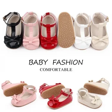 Meckior New Baby Girls Shoes Princess Choreography Cute Bow PU Anti-slip Soft Rubber Bottom First Walker Toddler Crib Shoes 1