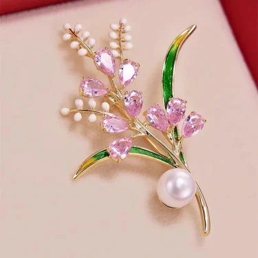 Shiny Crystal Zircon Flower Pearl Brooch For Women Pink Purple Peach Blossom Red Rose Rhinestone Corsage Pins Party Jewelry Gift 2