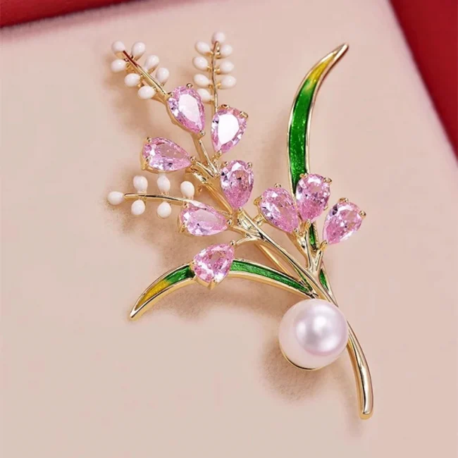 Shiny Crystal Zircon Flower Pearl Brooch For Women Pink Purple Peach Blossom Red Rose Rhinestone Corsage Pins Party Jewelry Gift 2