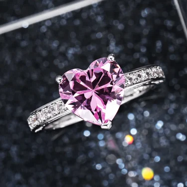 Huitan Luxury Solitaire Women Heart Engagement Rings AAA Pink Cubic Zirconia Proposal Rings For Girlfriend Anniversary Gift 2