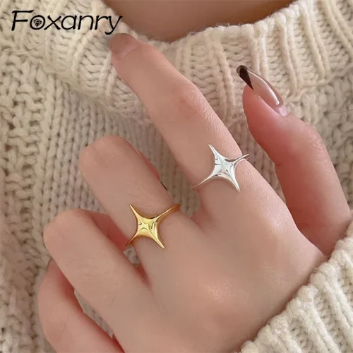 Foxanry Minimalist Silver Color Finger Rings for Women Korean Cute Trendy Elegant Starlight Geometric Handmade Bride Jewelry 1