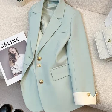 Women Long Sleeve Office Lady Blazers Autumn Winter Solid Casual Single Breasted Chic Notched Blazer Ladies Jackets Clothes 3