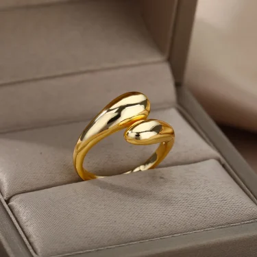 Stainless Steel Rings For Women 2025 Trend Open Gold Color Double Bead Ball Ring Wedding Aesthetic Jewelry Couple Gift anillos 3