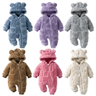 Cartoon Baby Clothes Boy Romper Long Sleeve Arctic Velvet Hooded Baby Girl Romper Winter Warm Newborn Clothes 0-18 Months 4