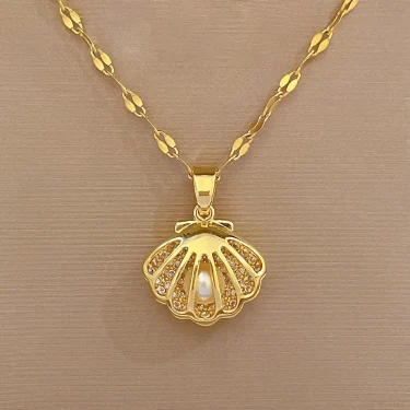 Exquisite French Hollow Shell Pearl Necklace Light Luxury Personality High-end Retro Fashion Versatile Stainless Steel Pendant 5