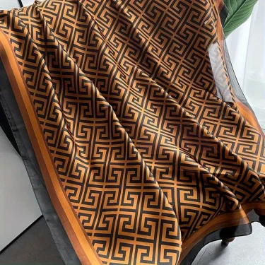 Coffee Color Large Silk Soft Scarf Women Stylish Print Long Shawl Handkerchief Summer Elegant Travel Wrap Hot 180x90cm 6