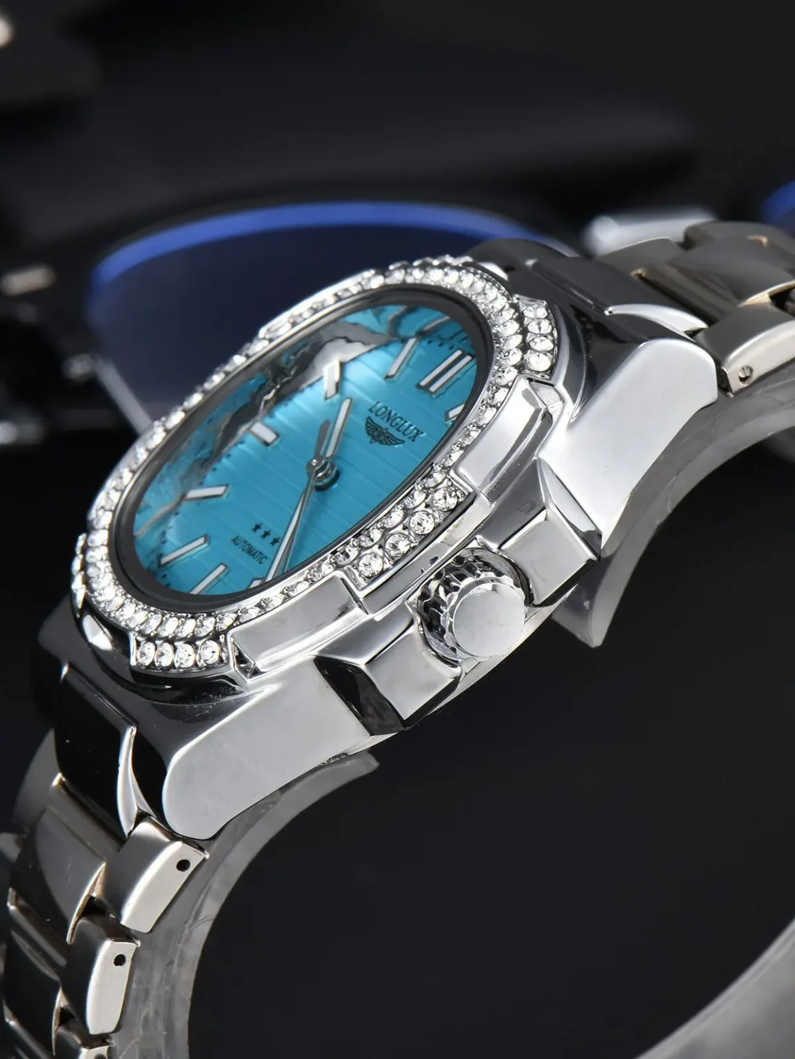 LONGLUX automatic man watch diamond watch luxury stainless steel mechanical watches day date waterproof man watch 4
