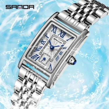 SANDA 1116 Quartz Watch Women Elegant Design Watches Rectangle Dial Waterproof Steel Leather Business Ladies Wristwatches Gift 3