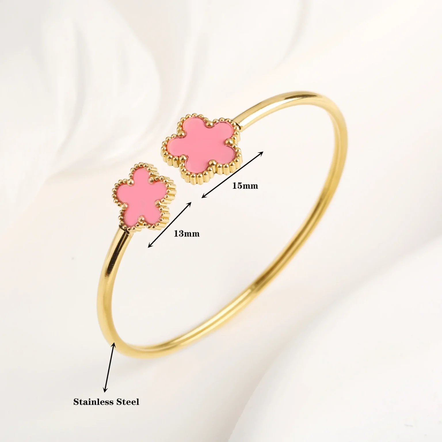 New Design Lucky Stainless Steel FIve Leaf Flower Bangle Ring Jewelry Set for Women Waterproof Fashion Jewelry Party Gift Clover 5