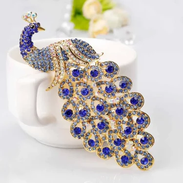 Hotsale Beautiful Sapphire Blue Crystal Rhinestone Peacock Brooch Jewelry Pin Accessories Animal Brooch 1