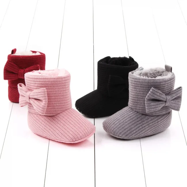 Baby Ankle-covered Boots Cute Bowknot Warm Lining Winter Infant First Walking Shoes for Baby Girls Soft Cotton Sole Baby Likes 4