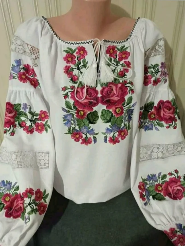 Flower Print Lantern Sleeves Boho Blouse Sexy Lace Tassel O Neck Hollow Out Women Tops Spring Summer Autumn Chic Blouses 1