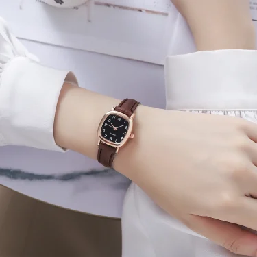 Women's Watch Fashion Square Small Arabic Quartz Watches Leather Band Wristwatches 2