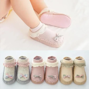 Autumn Winter Models of Newborn Baby Toddler Shoes Socks Cotton Baby Girl Socks Cartoon Bow Non-slip Children Shoes and Socks 2