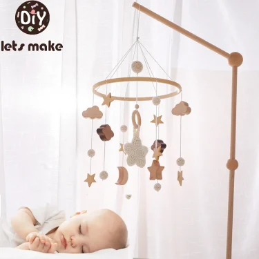 Let's make Baby Rattle Toy 0-12 Months Wooden Mobile Newborn Music Box Bed Bell Hanging Toys Holder Bracket Infant Crib Toy Gift 1