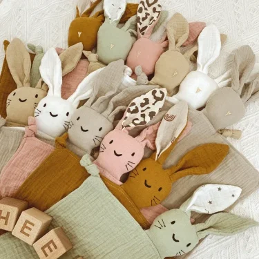 Soft Cotton Muslin Baby Bib Stuffed Rabbit Doll Newborn Appease Towel Security Blanket Baby Sleeping Cuddling Towel Facecloth 1