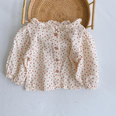 Spring Fashion Muslin Infant Baby Girls Shirt Full Sleeve Toddler Girls Floral Bottoming Shirts Baby Items Newborn Baby Clothes 1