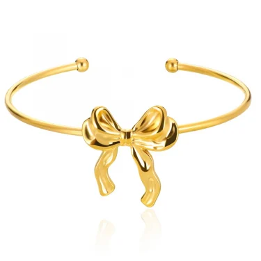 Trendy Bow Tie Cuff Open Bracelet For Women Girls Stainless Steel High Quality Pulseras Gold Color Bangle Jewelry Best Gift 6