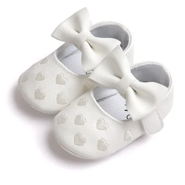 Meckior Baby Shoes Classic Dress Cute Bow-knot Heart Anti-slip Soft Sole First Walkers Infant Baby Girls Toddler Shoes 0-18m 2