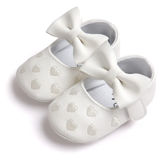 Meckior Baby Shoes Classic Dress Cute Bow-knot Heart Anti-slip Soft Sole First Walkers Infant Baby Girls Toddler Shoes 0-18m 2