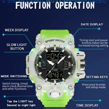 SANDA Luxury G Style Men's Electronic Watch Outdoor Sports LED Analog Digital Chronograph Military Dual Display 50M Waterproof 5