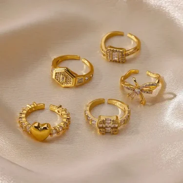 Fashion Zircon Heart Rings for Women Stainless Steel Gold Color Adjustable Wedding Couple Ring Aesthetic Jewelry bague femme 6