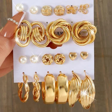 17KM Vintage Pearl Earrings Set Metal Gold Color Dangle Earrings Heart Butterfly Hoop Earrings Geometric Fashion Jewelry Trendy 1