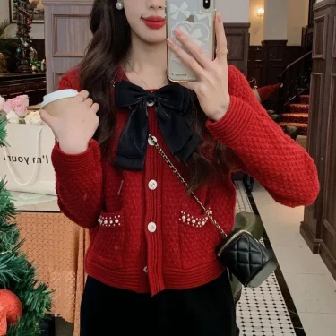 Sweater Knitted Cardigan Coat Design Sense Short Sweater Female 2023 Foreign Long Sleeve O Neck Sweater Cardigan Female Tops 2
