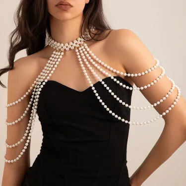 Ingemark New in 2025 Bridal Tassel Imitation Pearl Shoulder Chain Necklace for Women Elegant Shawl Wedding Jewelry Accessories 1